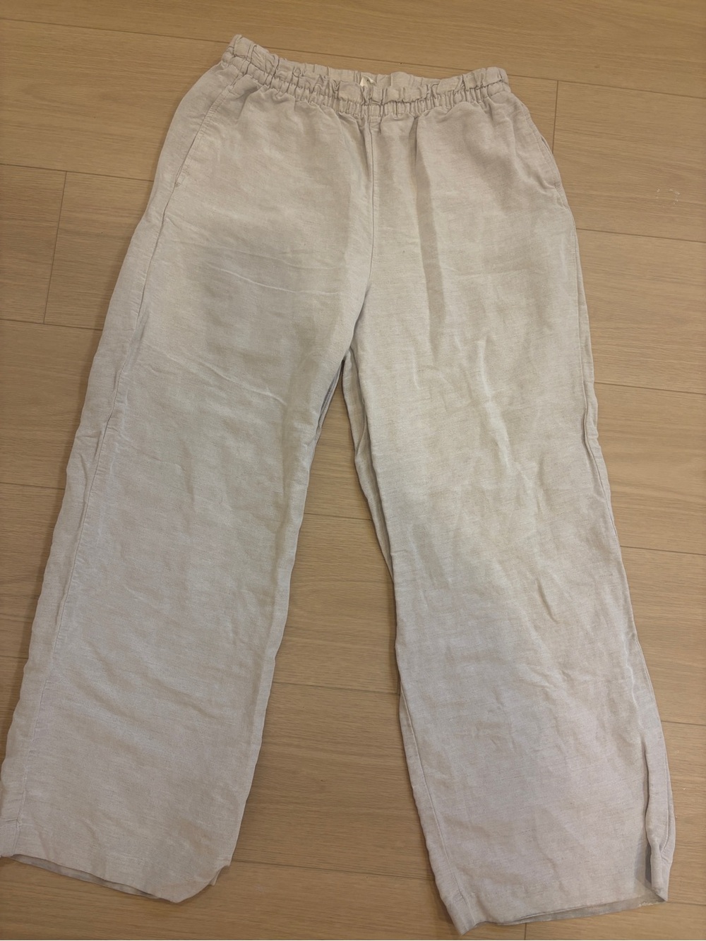 H&M Women Casual Elastic-Waist Linen Pants - Cream